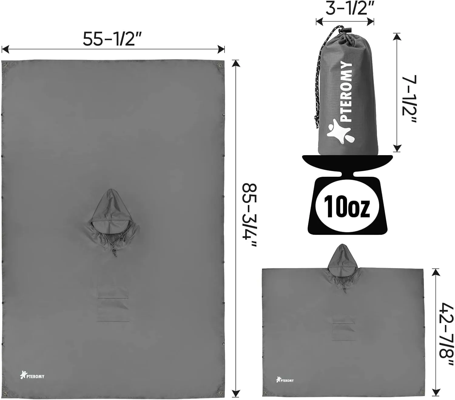 PTEROMY Hooded Rain Poncho for Adult with Pocket, Waterproof Lightweight Unisex Raincoat for Hiking Camping Emergency