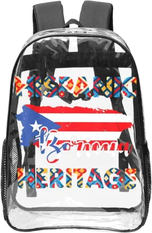 Puerto Rico Flag Hispanic Heritage Month Boricua Rican 16 Inch Clear PVC Backpacks Transparent Backpack Multipurpose Double Shoulder Bag for Men Women Gifts