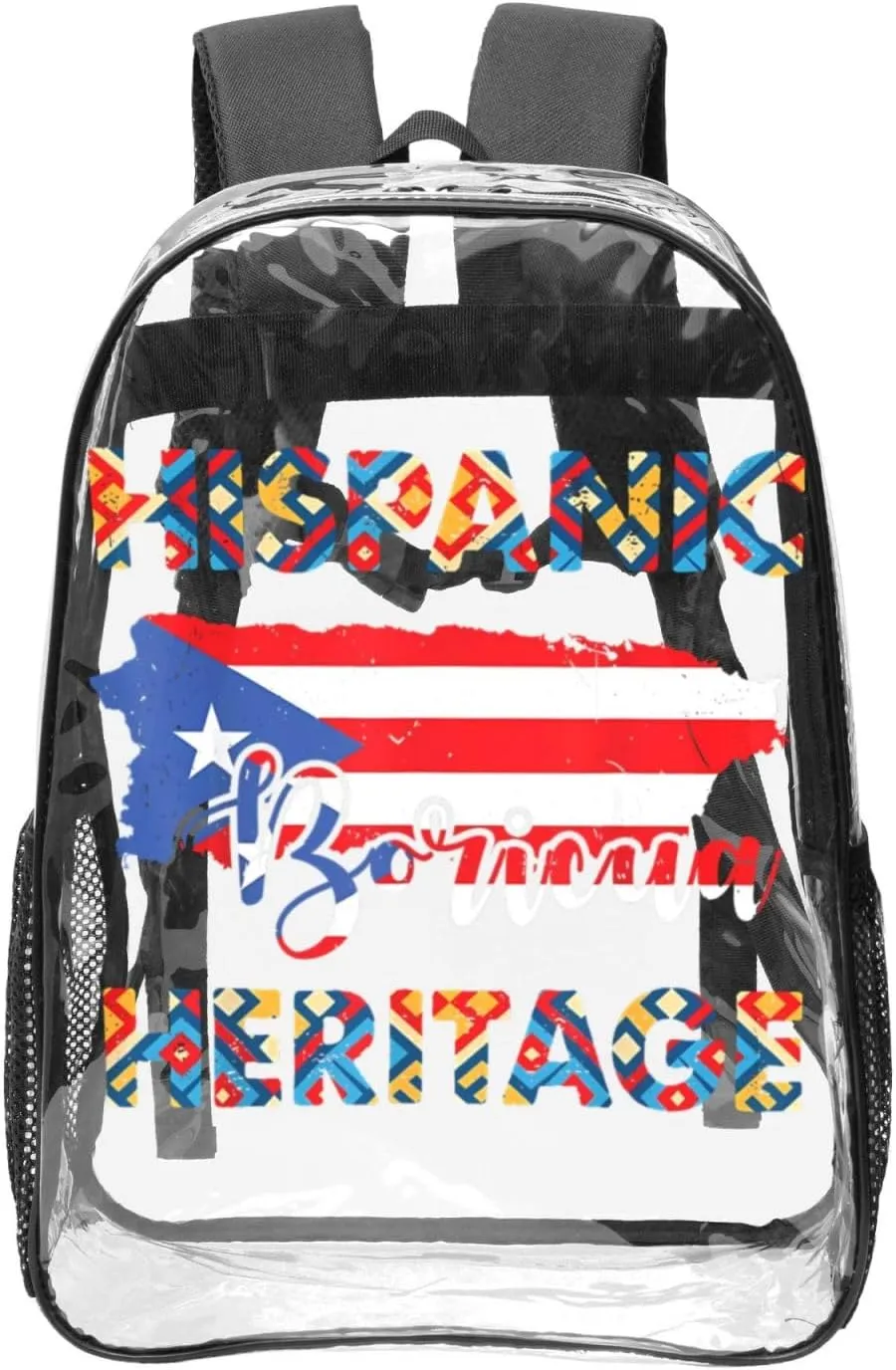 Puerto Rico Flag Hispanic Heritage Month Boricua Rican 16 Inch Clear PVC Backpacks Transparent Backpack Multipurpose Double Shoulder Bag for Men Women Gifts