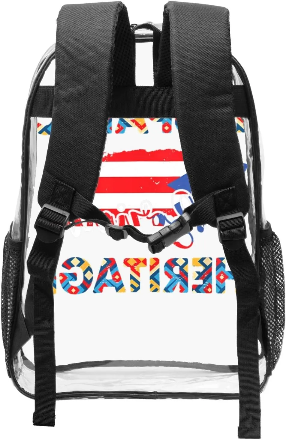 Puerto Rico Flag Hispanic Heritage Month Boricua Rican 16 Inch Clear PVC Backpacks Transparent Backpack Multipurpose Double Shoulder Bag for Men Women Gifts