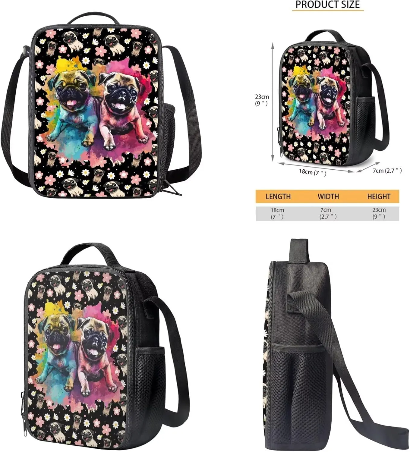Pug Backpack for Kids 8-12 with Lunchbox Boys School Bag with Lunch Bag Middle School Book Bags 6th Grade Girls Boys Bookbag with Water Bottle Holder Pencil Case 4 in 1