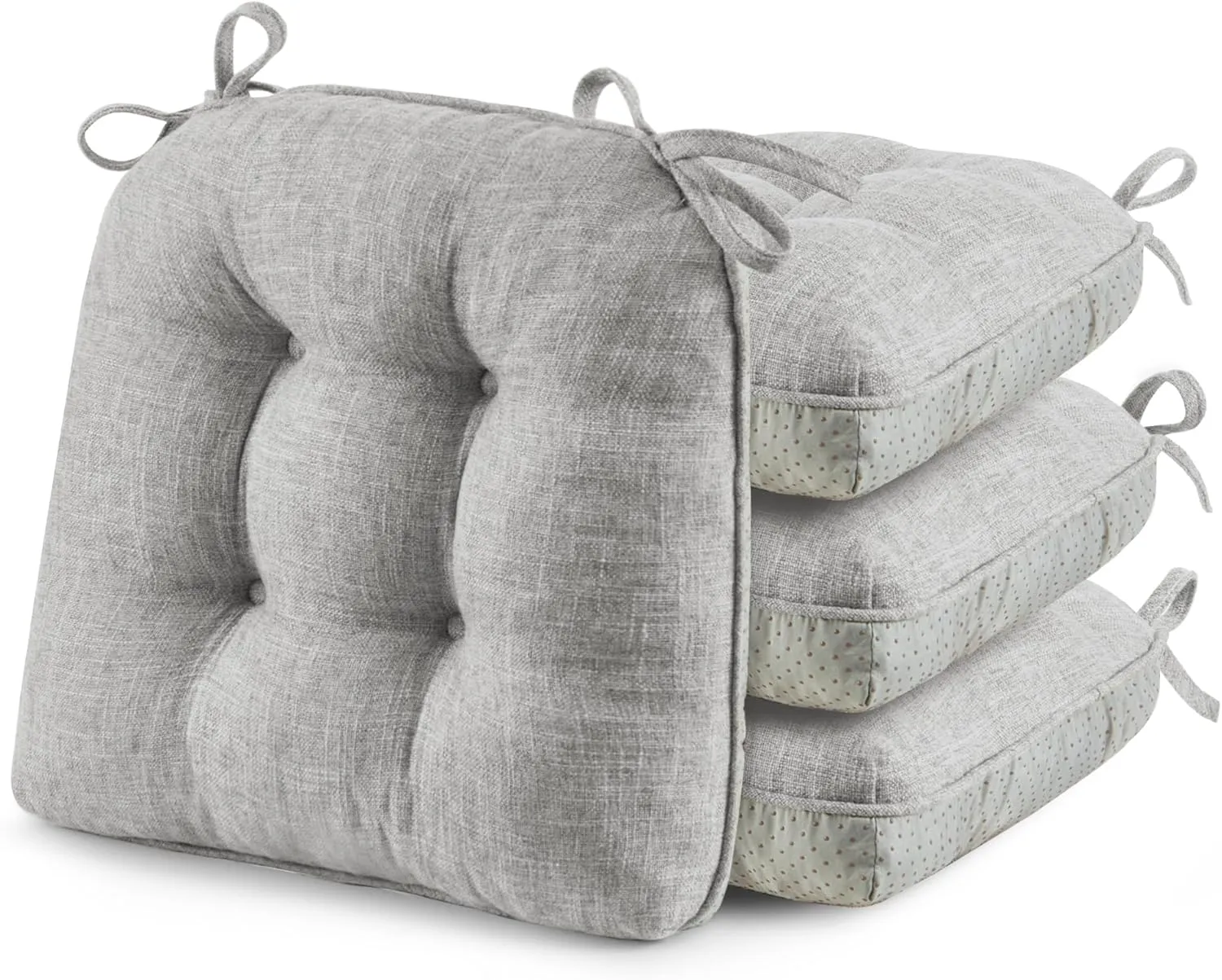 puredown® Chair Cushions for Dining Chairs, Tufted Memory Foam Chair Pads with Non-Slip Backing, Kitchen Seat Cushions with Ties, Washable Seat Pad Set of 4, 15.5" x 15.5" x 4", Light Grey