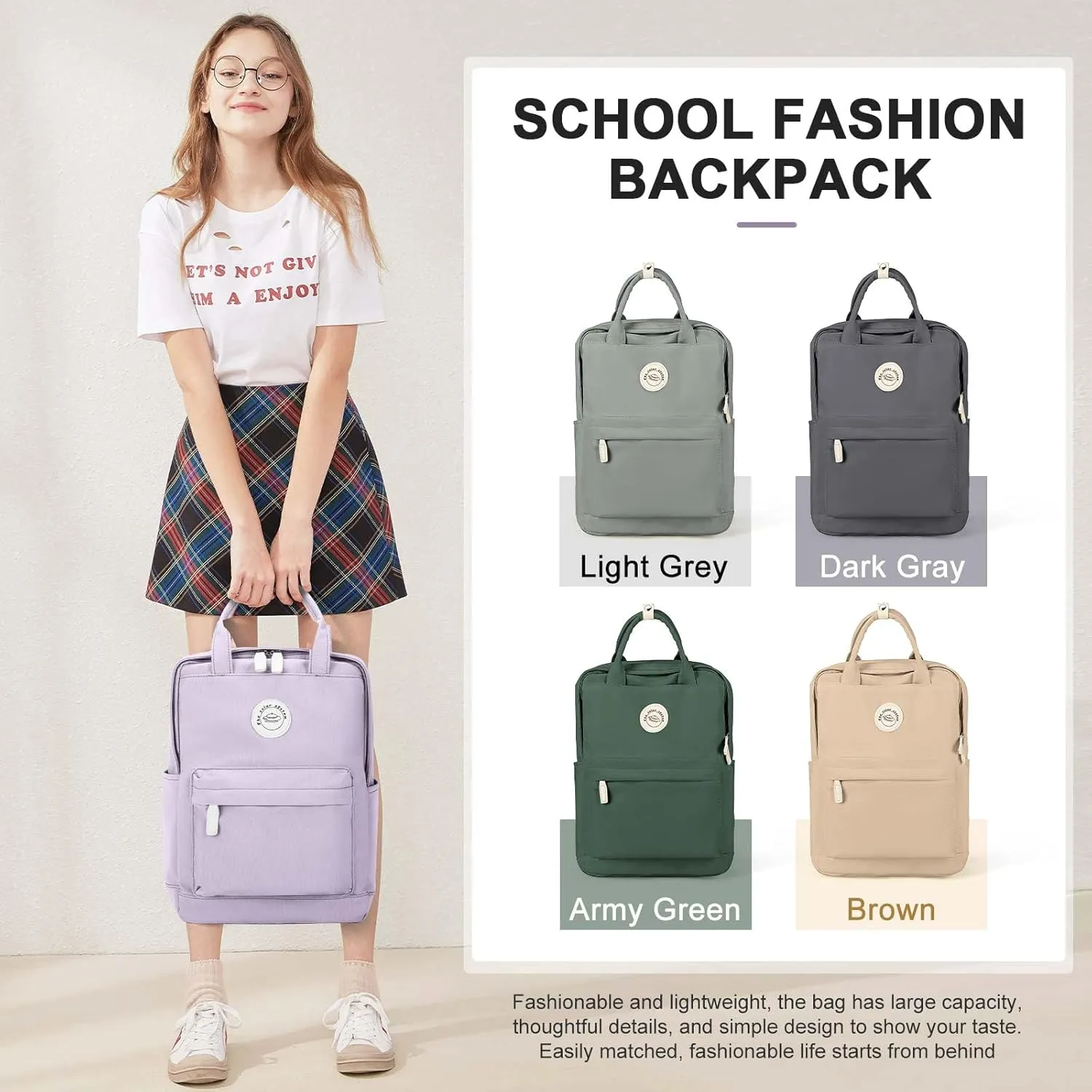Purple Lightweight Basic Backpack for High School,College Bookbag for Womens,Travel Laptop Backpacks for Teen Girls,School Bag Casual Daypack