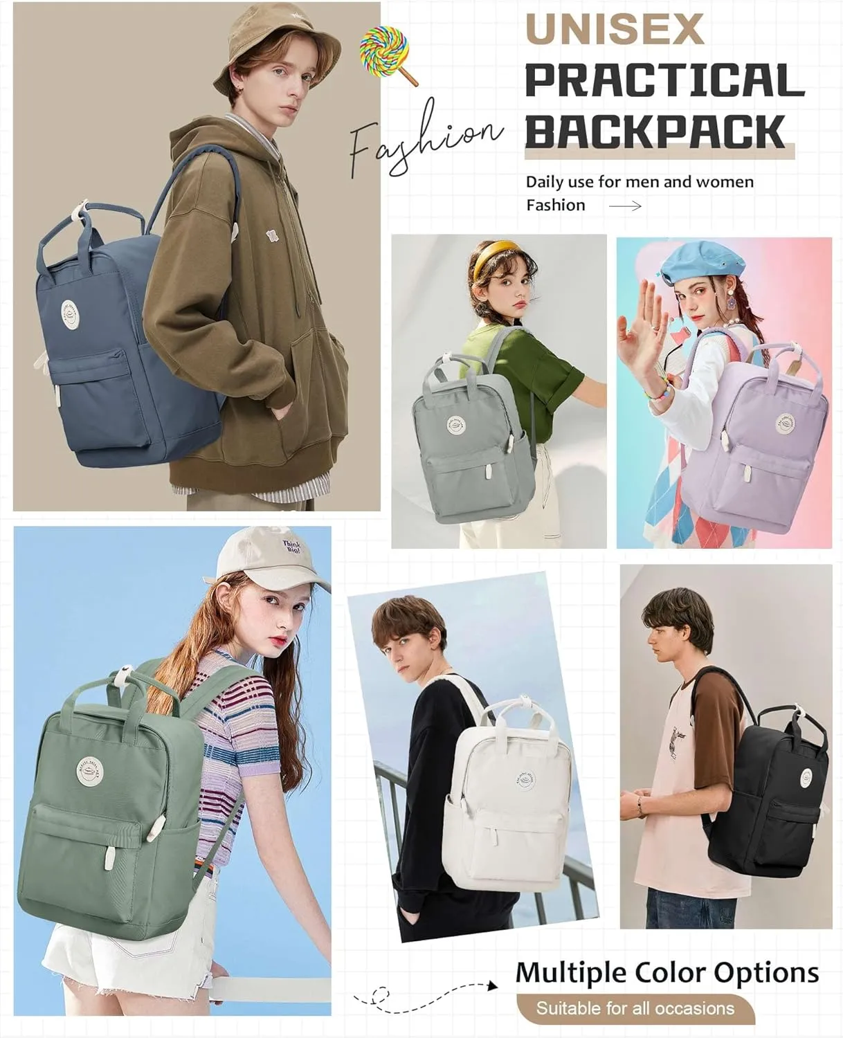 Purple Lightweight Basic Backpack for High School,College Bookbag for Womens,Travel Laptop Backpacks for Teen Girls,School Bag Casual Daypack