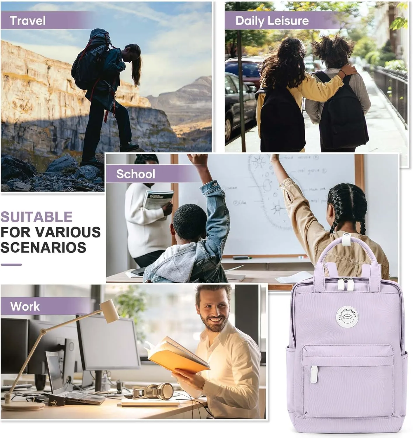 Purple Lightweight Basic Backpack for High School,College Bookbag for Womens,Travel Laptop Backpacks for Teen Girls,School Bag Casual Daypack