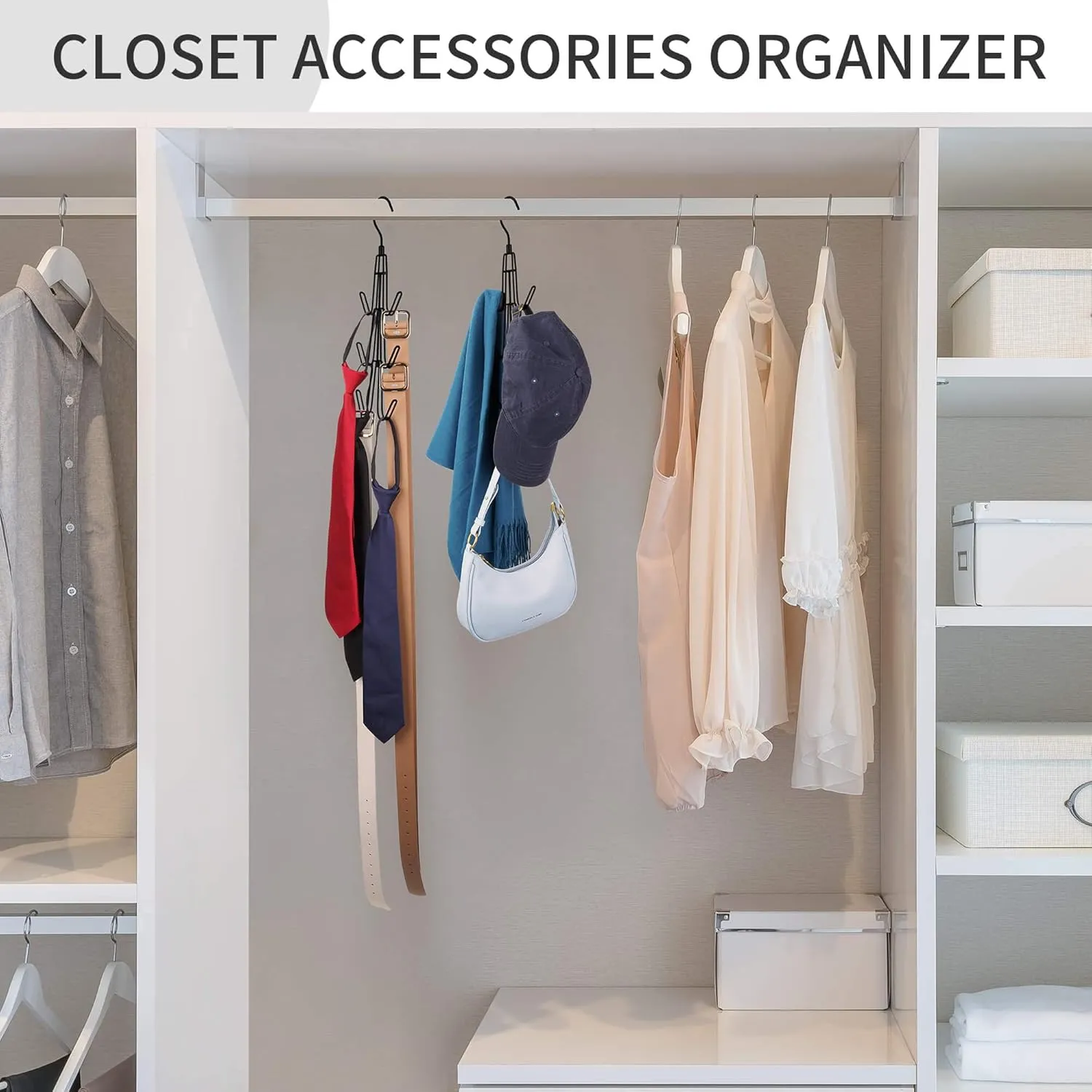 Purse Hanger for Closet, 2 Pack Rotatable Organizer Bag Hanger Hook, Space Saving Closet Organizers and Storage for Bags, Backpacks, Handbags, Black