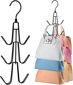 Purse Hanger for Closet, 2 Pack Rotatable Organizer Bag Hanger Hook, Space Saving Closet Organizers and Storage for Bags, Backpacks, Handbags, Black