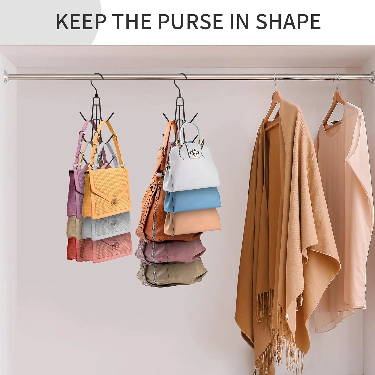 Purse Hanger for Closet, 2 Pack Rotatable Organizer Bag Hanger Hook, Space Saving Closet Organizers and Storage for Bags, Backpacks, Handbags, Black