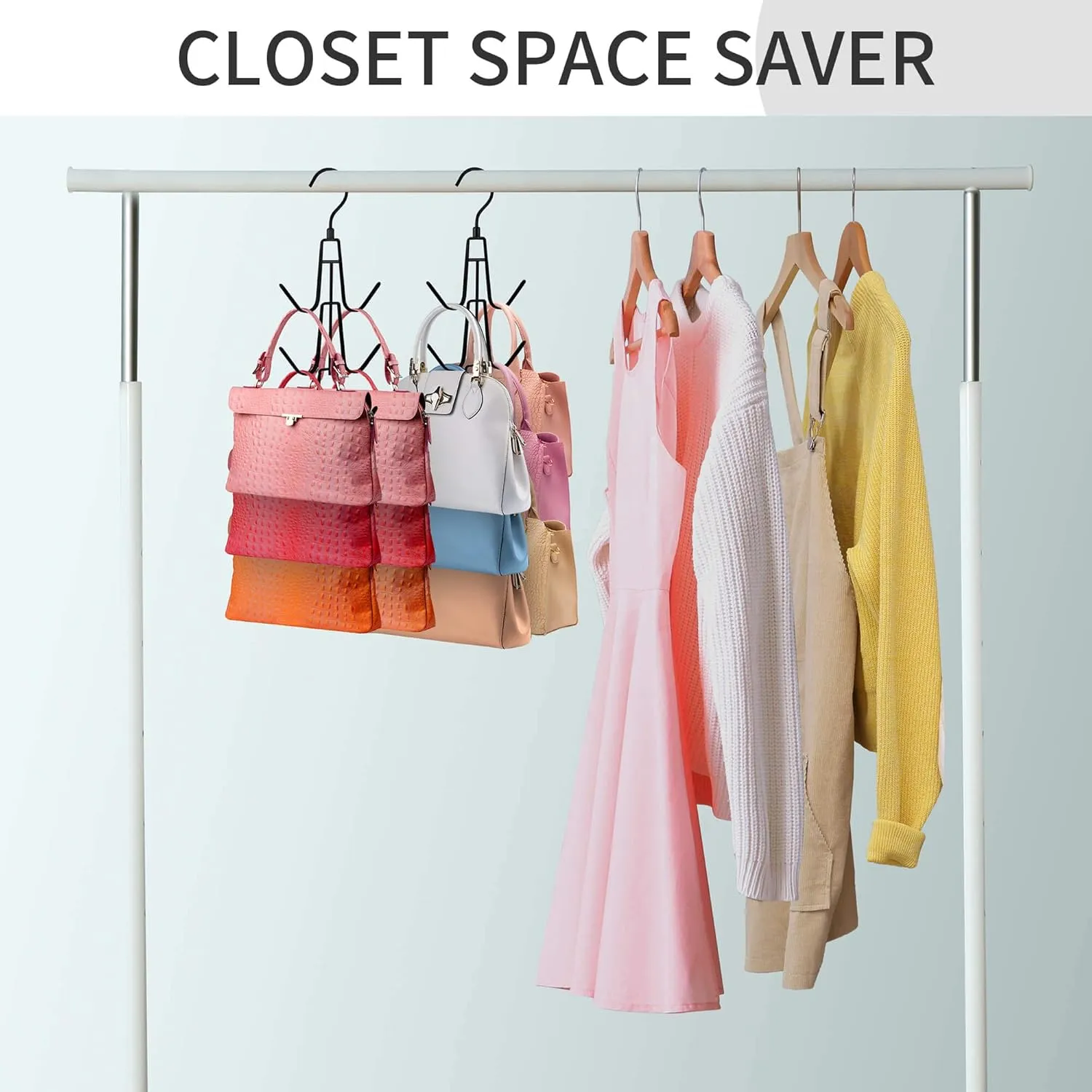 Purse Hanger for Closet, 2 Pack Rotatable Organizer Bag Hanger Hook, Space Saving Closet Organizers and Storage for Bags, Backpacks, Handbags, Black