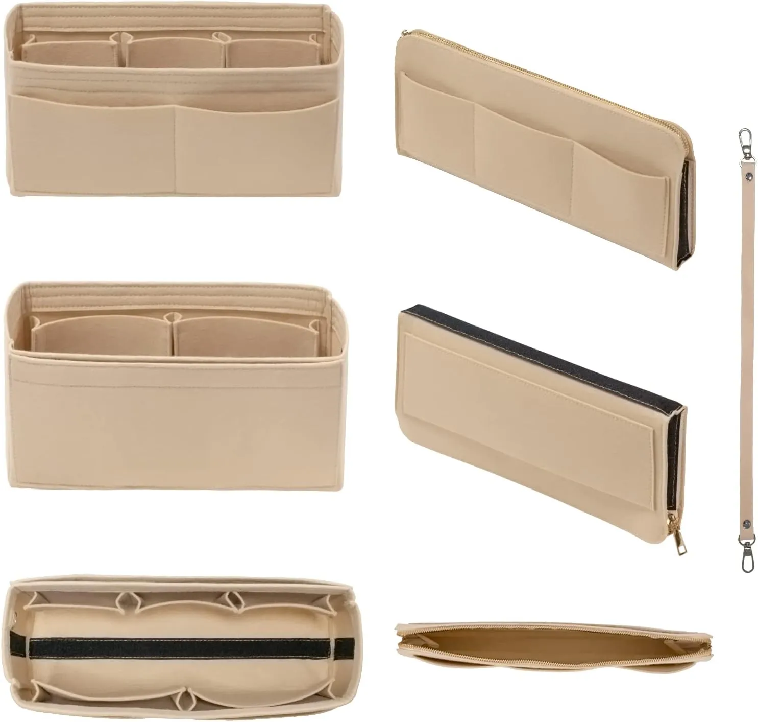 Purse Organizer Insert with Zipper Felt Bag Organizer for Tote Purse Beige Slender-Large