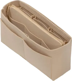 Purse Organizer Insert with Zipper Felt Bag Organizer for Tote Purse Beige Slender-Large