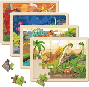 Puzzles for Kids Ages 4-6, Large Dinosaur Wooden Puzzles, 4 Packs 24 PCs Jigsaw Puzzles Preschool Educational Toys Gifts for 3 4 5 6 Year Old Boys Girls