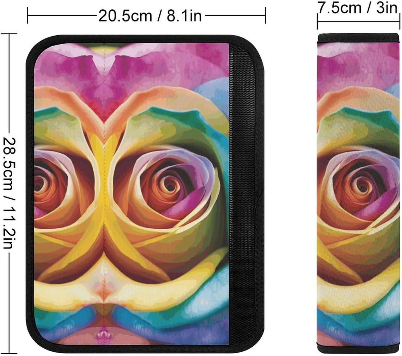 Rainbow Rose Flower Auto Seat Belt Cover 1PCS Universal Car Seat Belt Shoulder Protector Pad, Protect Your Shoulders and Neck for Car Seat Belt, Shoulder Bag, Backpack