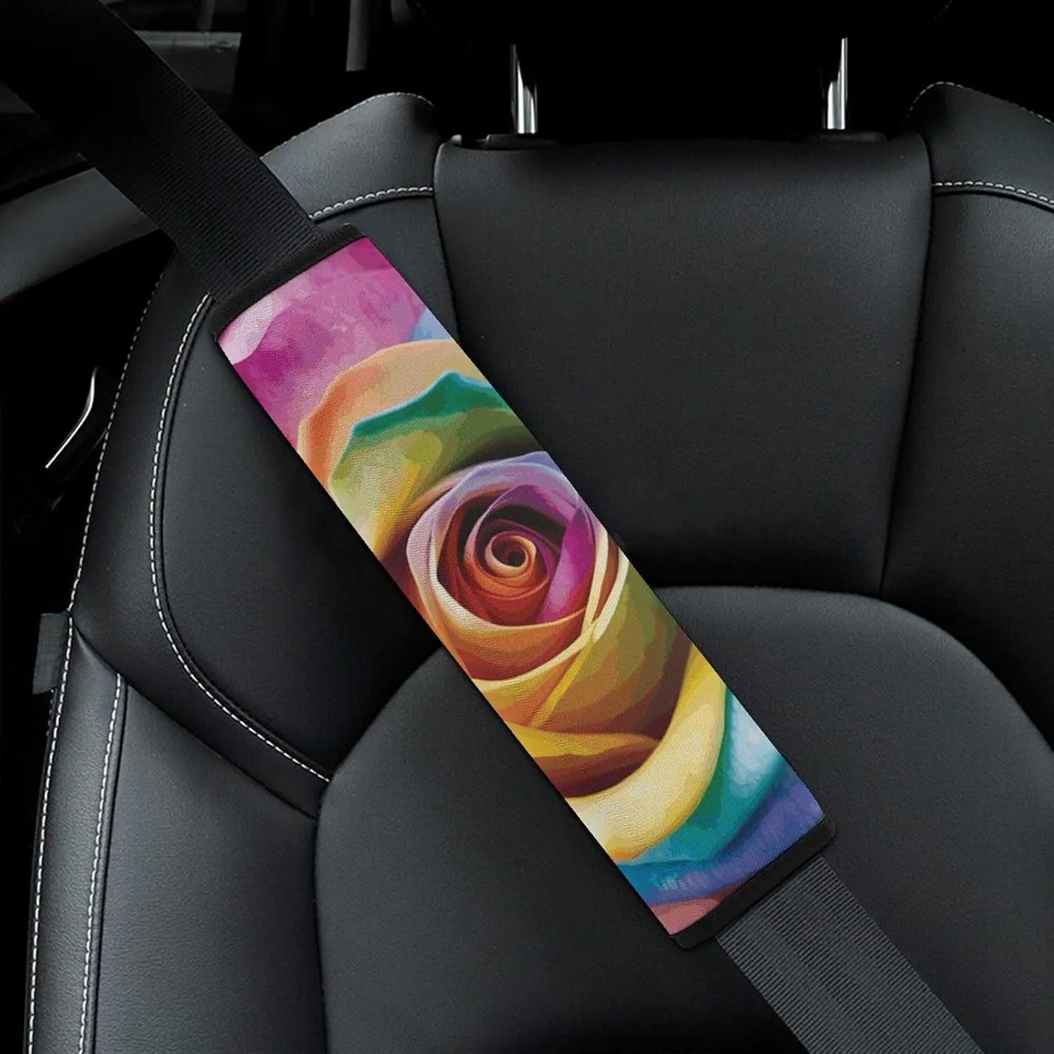 Rainbow Rose Flower Auto Seat Belt Cover 1PCS Universal Car Seat Belt Shoulder Protector Pad, Protect Your Shoulders and Neck for Car Seat Belt, Shoulder Bag, Backpack