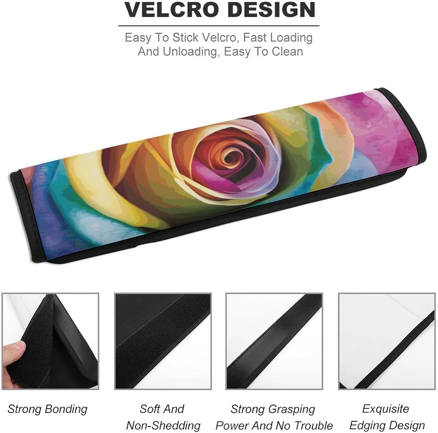 Rainbow Rose Flower Auto Seat Belt Cover 1PCS Universal Car Seat Belt Shoulder Protector Pad, Protect Your Shoulders and Neck for Car Seat Belt, Shoulder Bag, Backpack