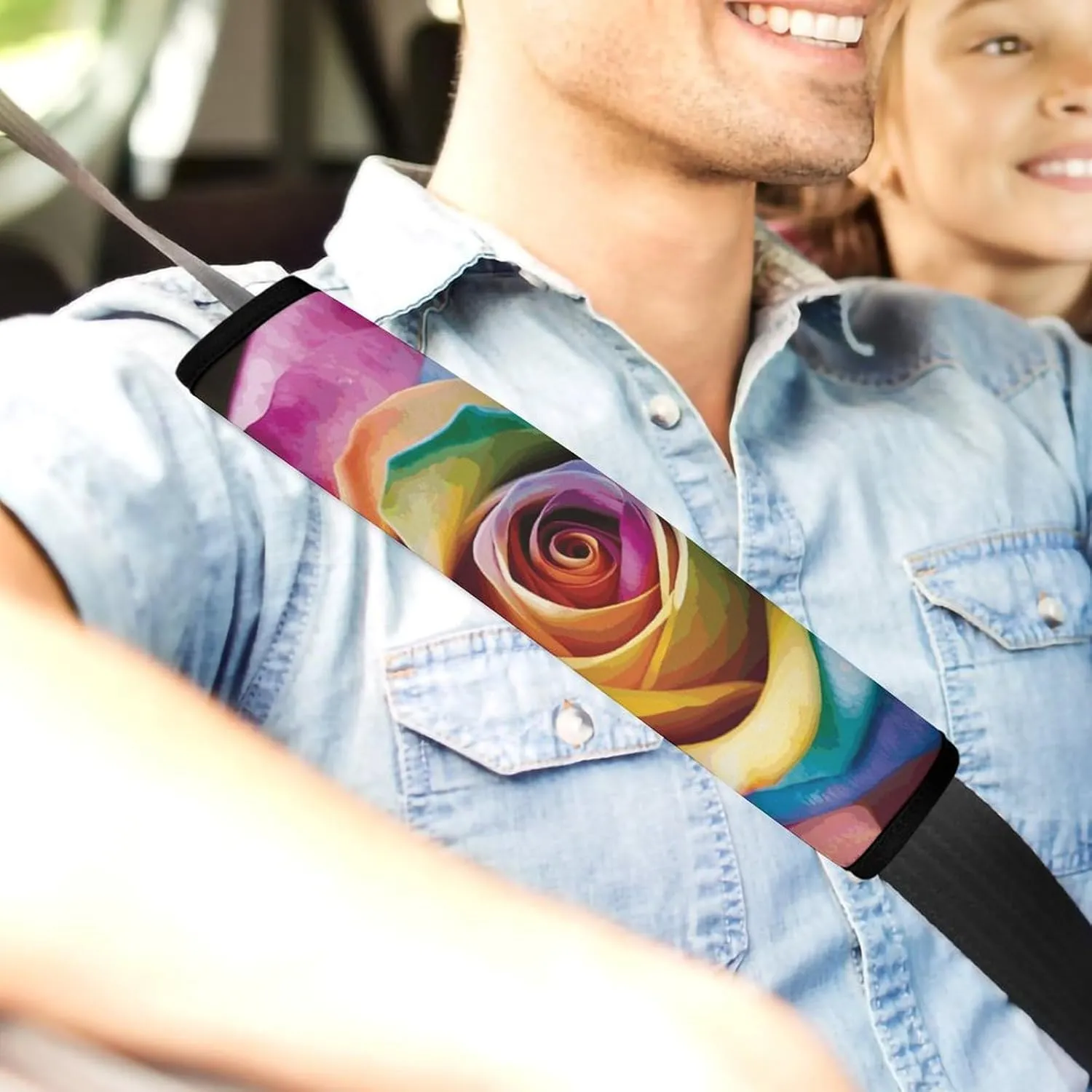 Rainbow Rose Flower Auto Seat Belt Cover 1PCS Universal Car Seat Belt Shoulder Protector Pad, Protect Your Shoulders and Neck for Car Seat Belt, Shoulder Bag, Backpack