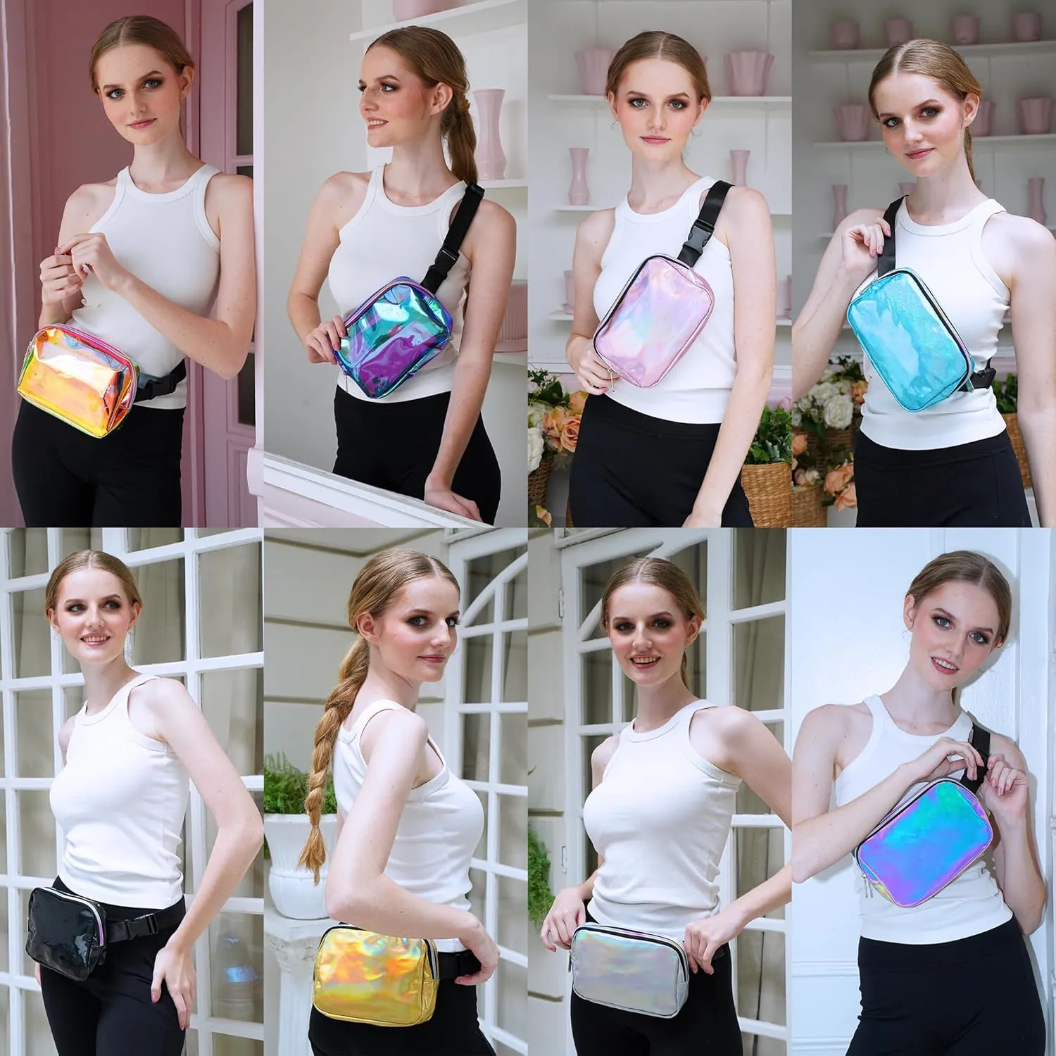 Rave Holgraphic Silver Crossbody Belt Bag for Women – Stylish Fanny Pack, Functional and Fashion Waist Packs for Travel, Festivals, and Everyday Use