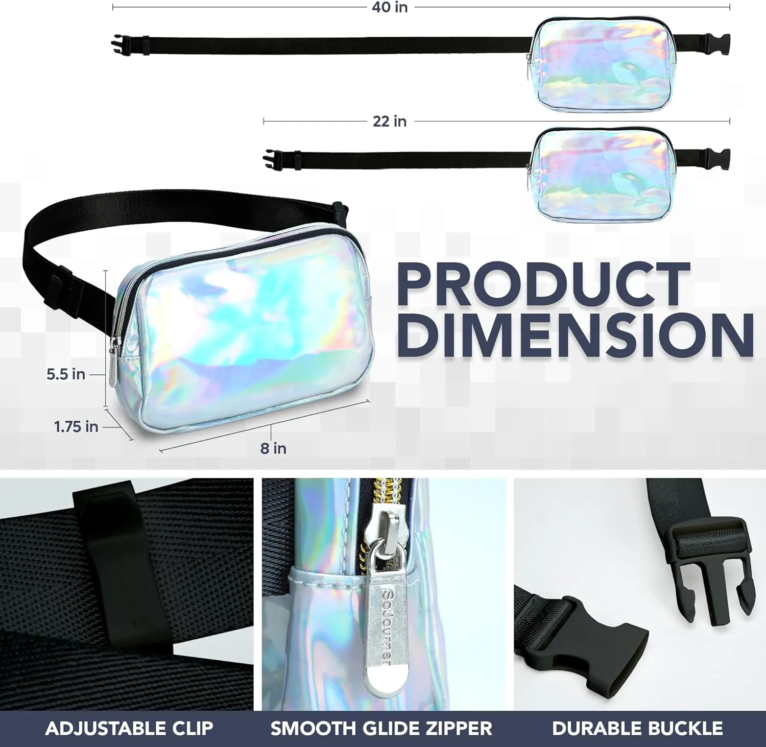 Rave Holgraphic Silver Crossbody Belt Bag for Women – Stylish Fanny Pack, Functional and Fashion Waist Packs for Travel, Festivals, and Everyday Use