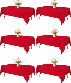 Red Fabric Rectangle Table Cloth - 6 Pack, 60" × 84" Washable Tablecloth for 5FT Tables, Wrinkle-Resistant & Heat-Proof Table Cover for Weddings, Dinners & Parties