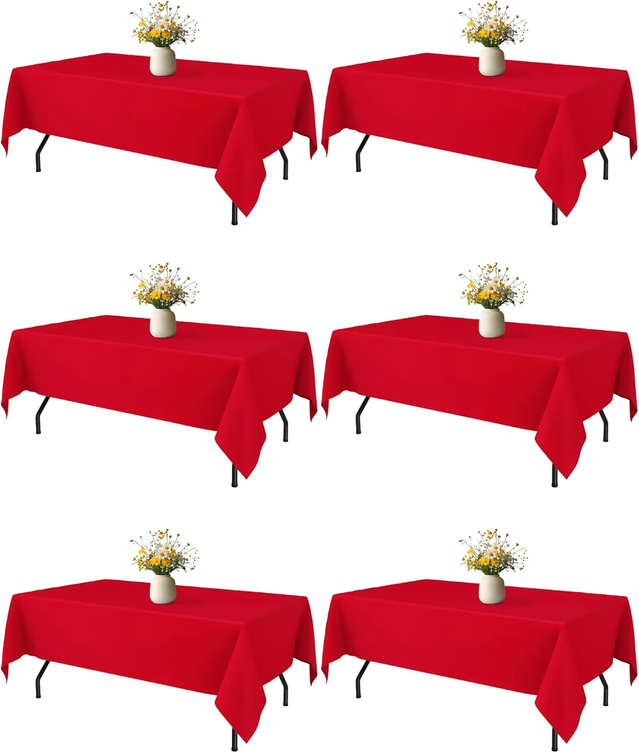 Red Fabric Rectangle Table Cloth - 6 Pack, 60" × 84" Washable Tablecloth for 5FT Tables, Wrinkle-Resistant & Heat-Proof Table Cover for Weddings, Dinners & Parties