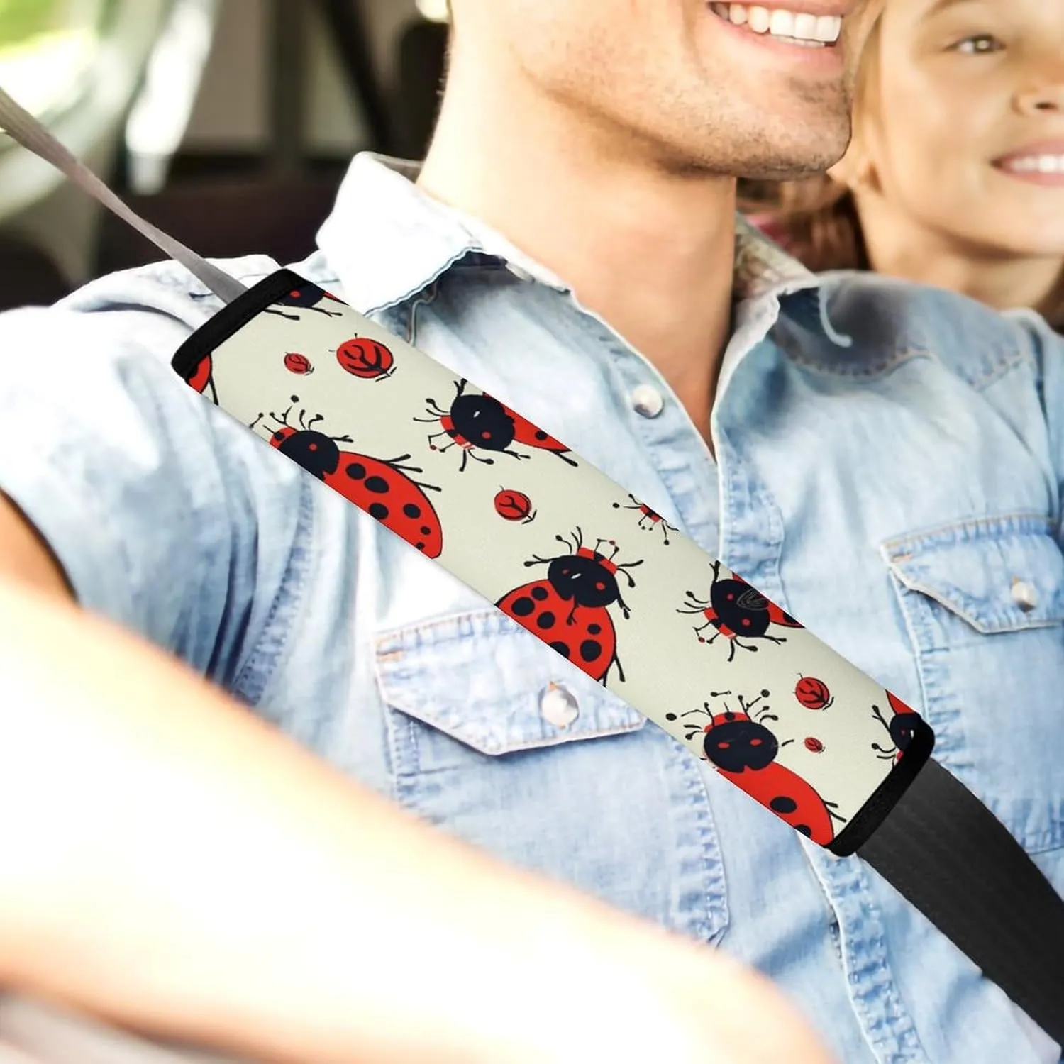 Red Ladybug Auto Seat Belt Cover 2PCS Universal Car Seat Belt Shoulder Protector Pad, Protect Your Shoulders and Neck for Car Seat Belt, Shoulder Bag, Backpack