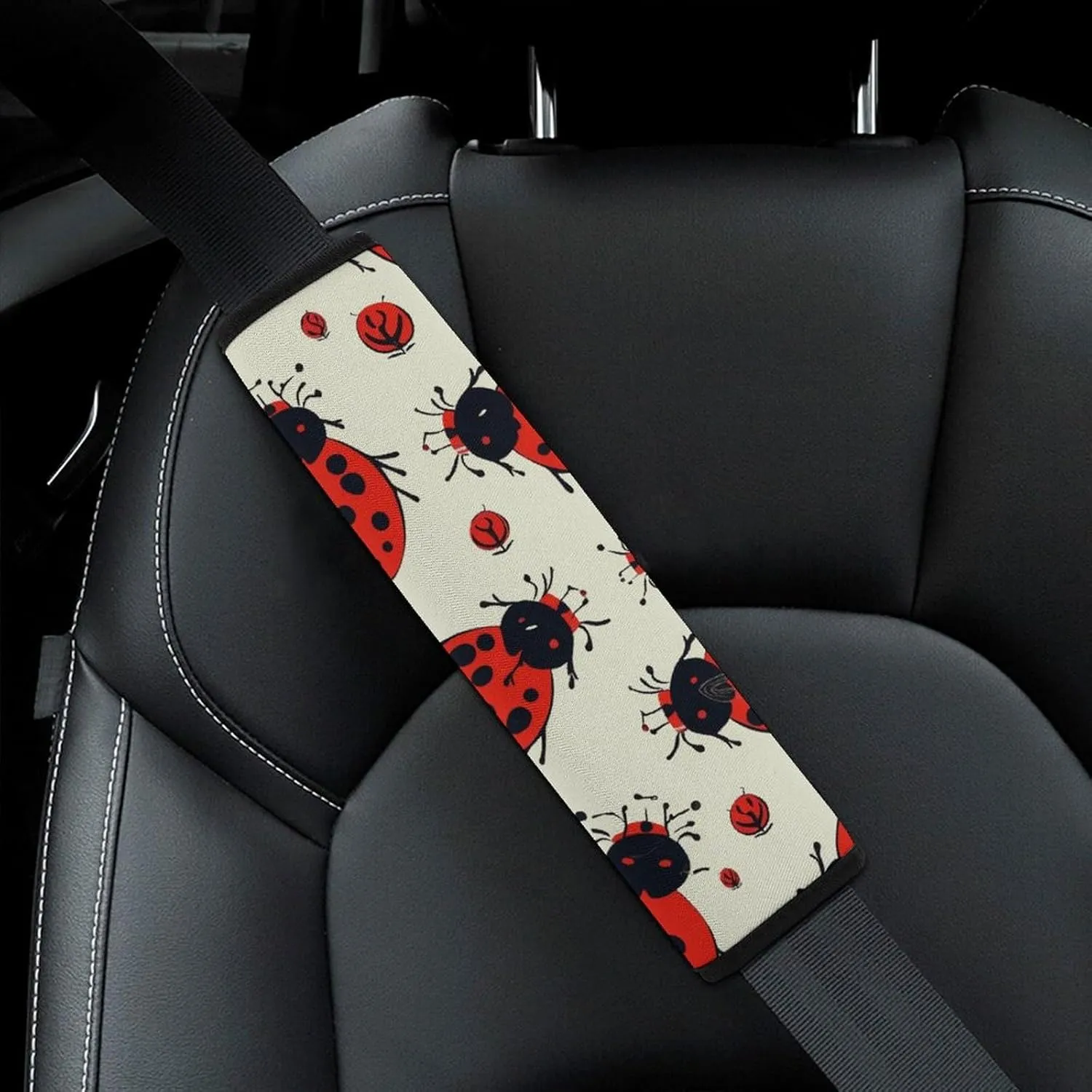 Red Ladybug Auto Seat Belt Cover 2PCS Universal Car Seat Belt Shoulder Protector Pad, Protect Your Shoulders and Neck for Car Seat Belt, Shoulder Bag, Backpack