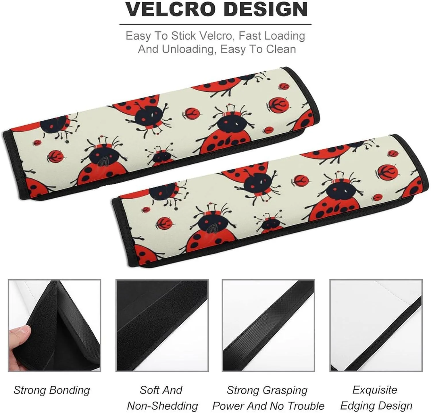Red Ladybug Auto Seat Belt Cover 2PCS Universal Car Seat Belt Shoulder Protector Pad, Protect Your Shoulders and Neck for Car Seat Belt, Shoulder Bag, Backpack