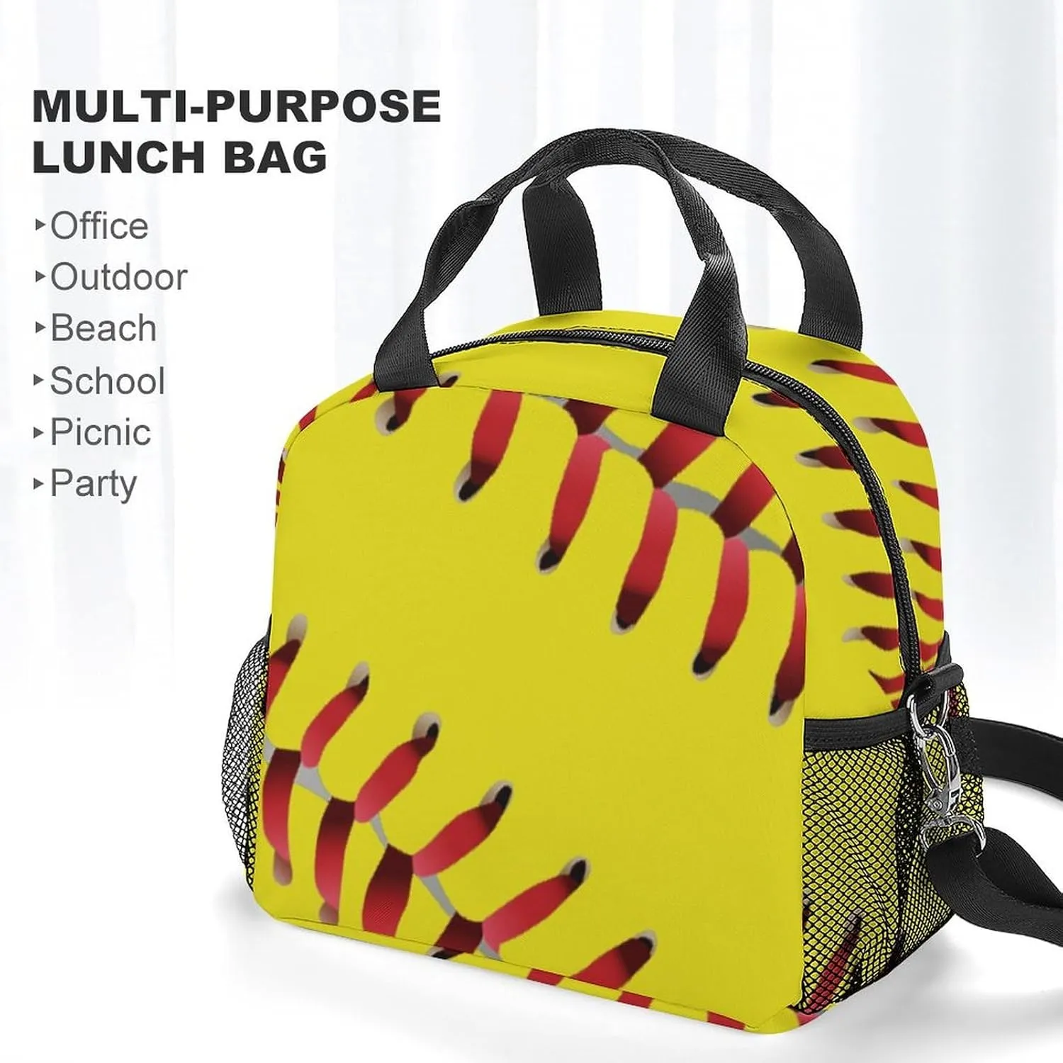 Red Line Yellow Softball Adjustable Shoulder Strap Insulated And Leak Proof Premium Lunch Bag Unisex