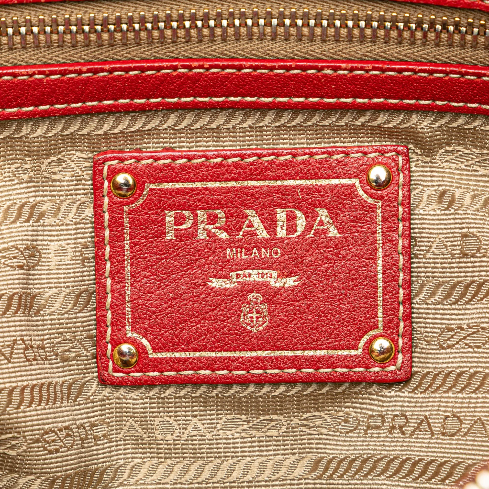 Red Prada Vitello Daino Zip Top Convertible Tote Satchel