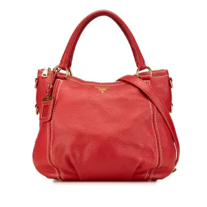 Red Prada Vitello Daino Zip Top Convertible Tote Satchel
