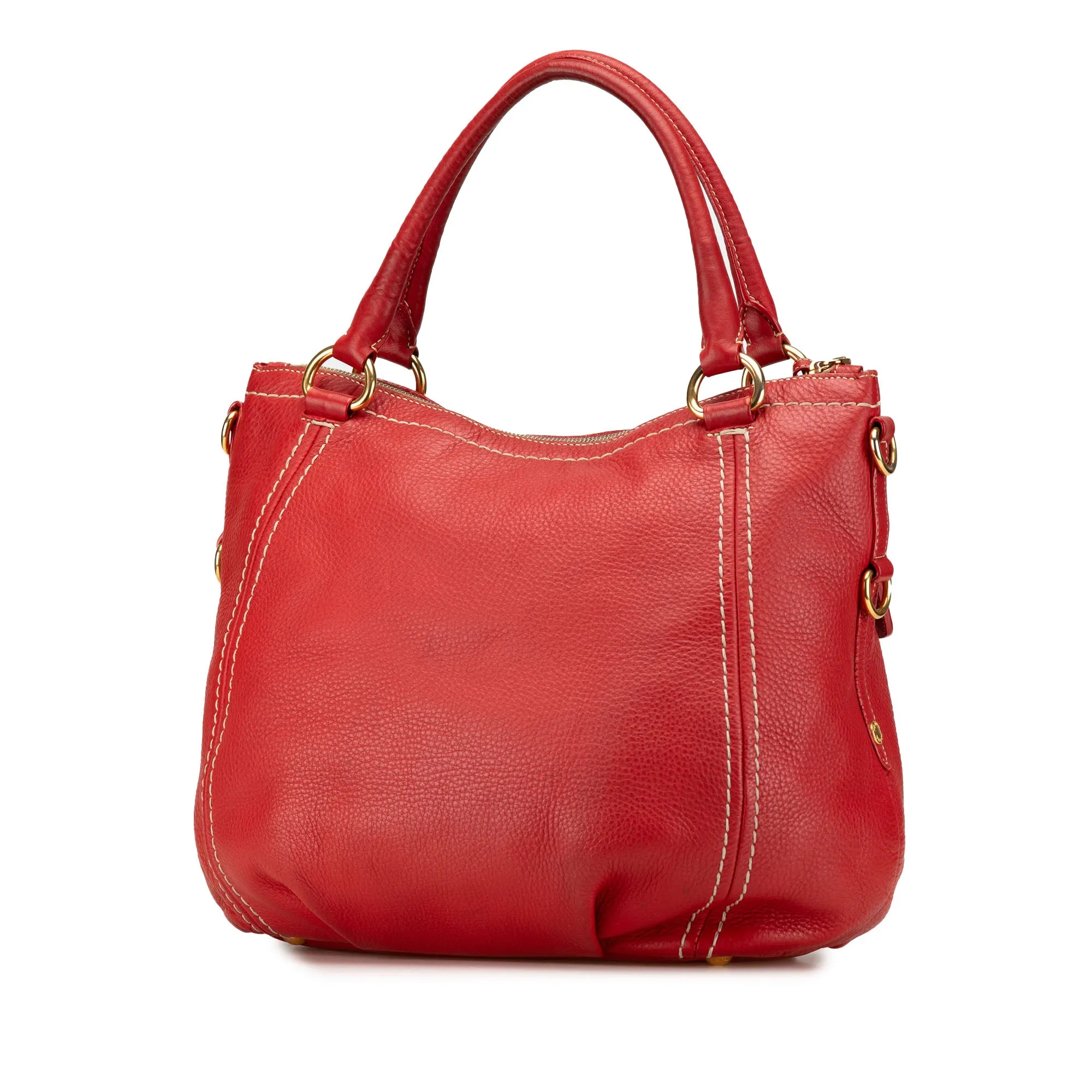 Red Prada Vitello Daino Zip Top Convertible Tote Satchel