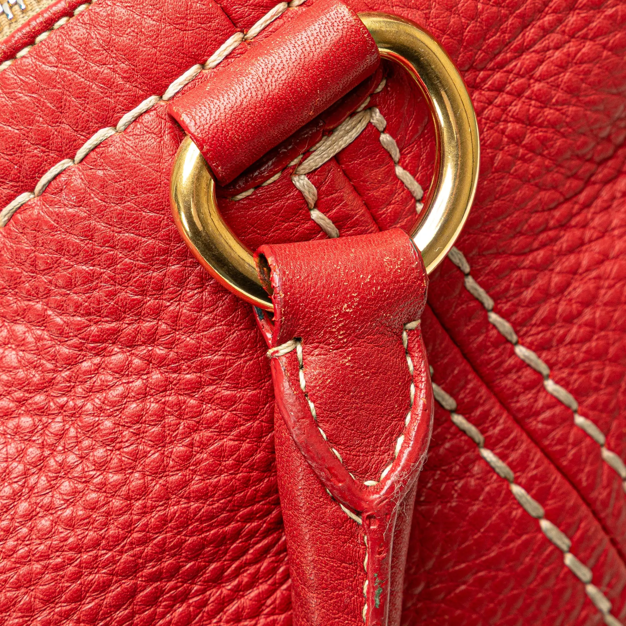 Red Prada Vitello Daino Zip Top Convertible Tote Satchel