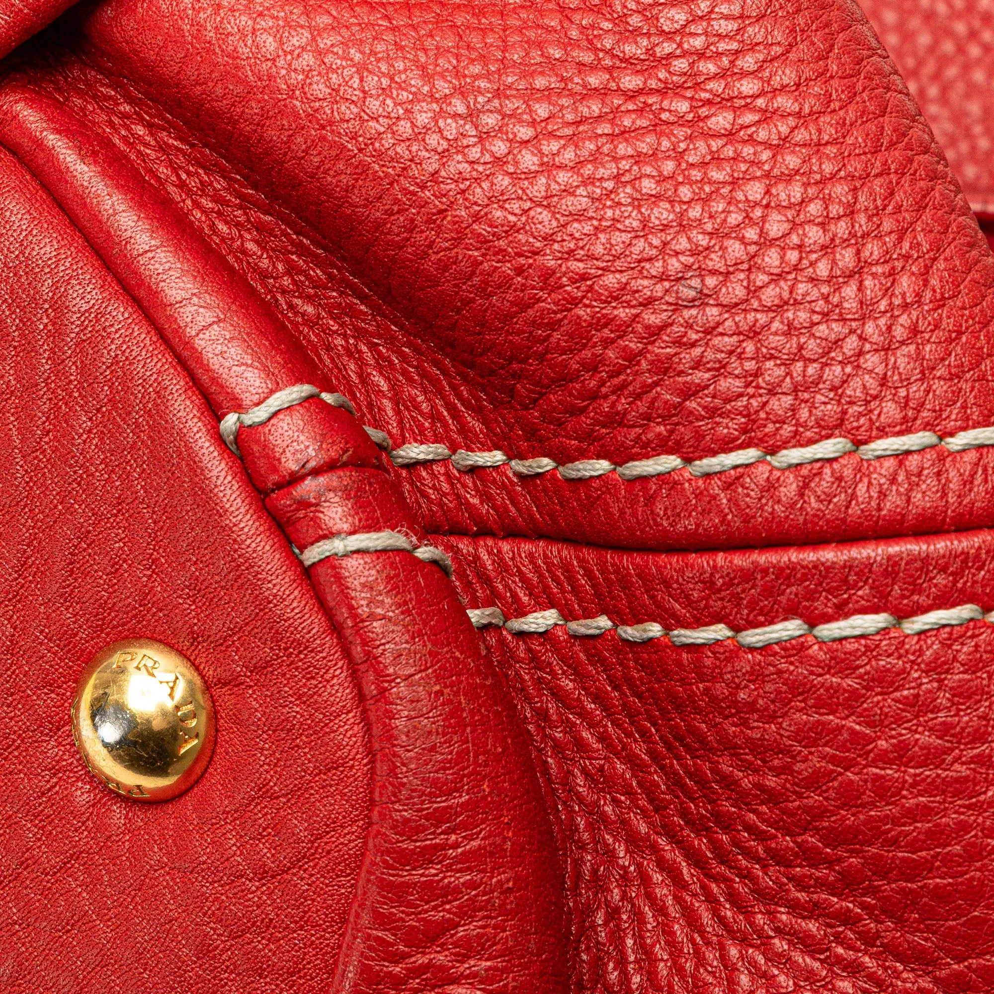 Red Prada Vitello Daino Zip Top Convertible Tote Satchel