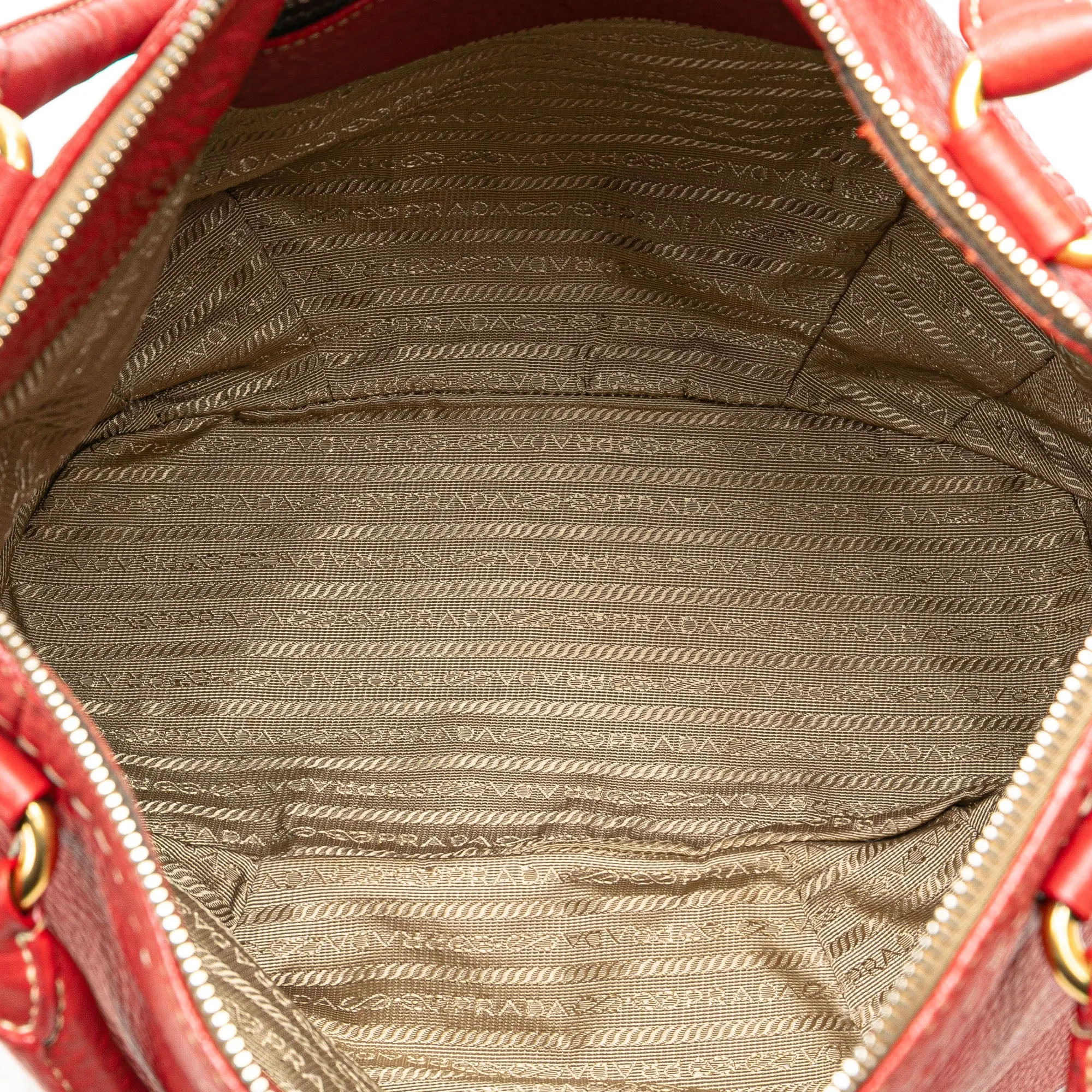 Red Prada Vitello Daino Zip Top Convertible Tote Satchel