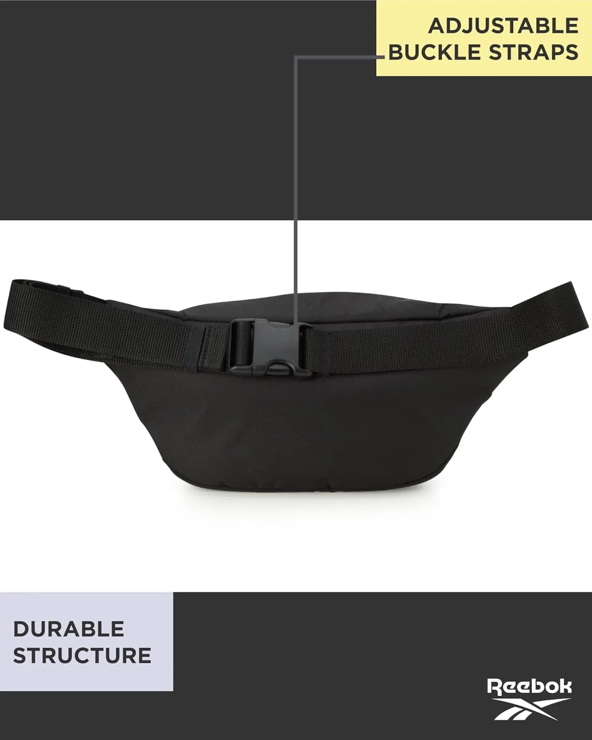 Reebok Fanny Pack - Lightweight Stylish Crossbody Waist Belt Bags for Women and Men with Adjustable Strap, Size One Size, Lyla Black