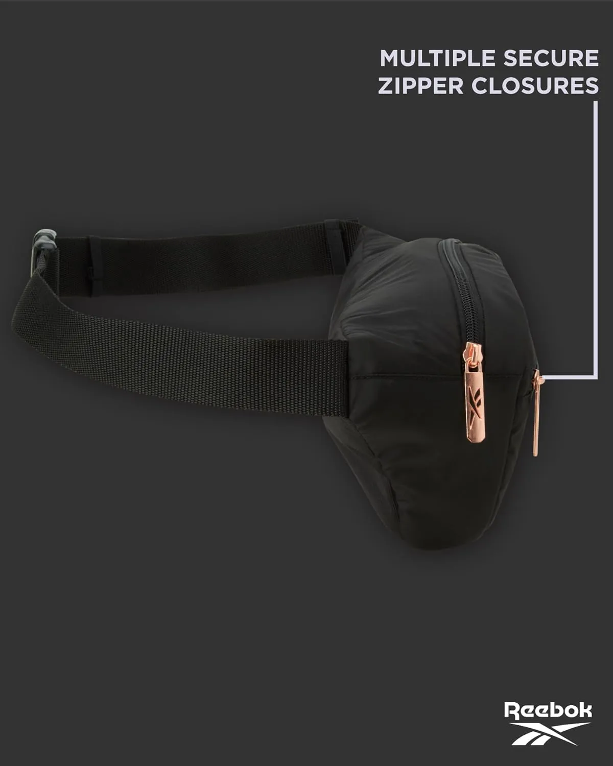 Reebok Fanny Pack - Lightweight Stylish Crossbody Waist Belt Bags for Women and Men with Adjustable Strap, Size One Size, Lyla Black