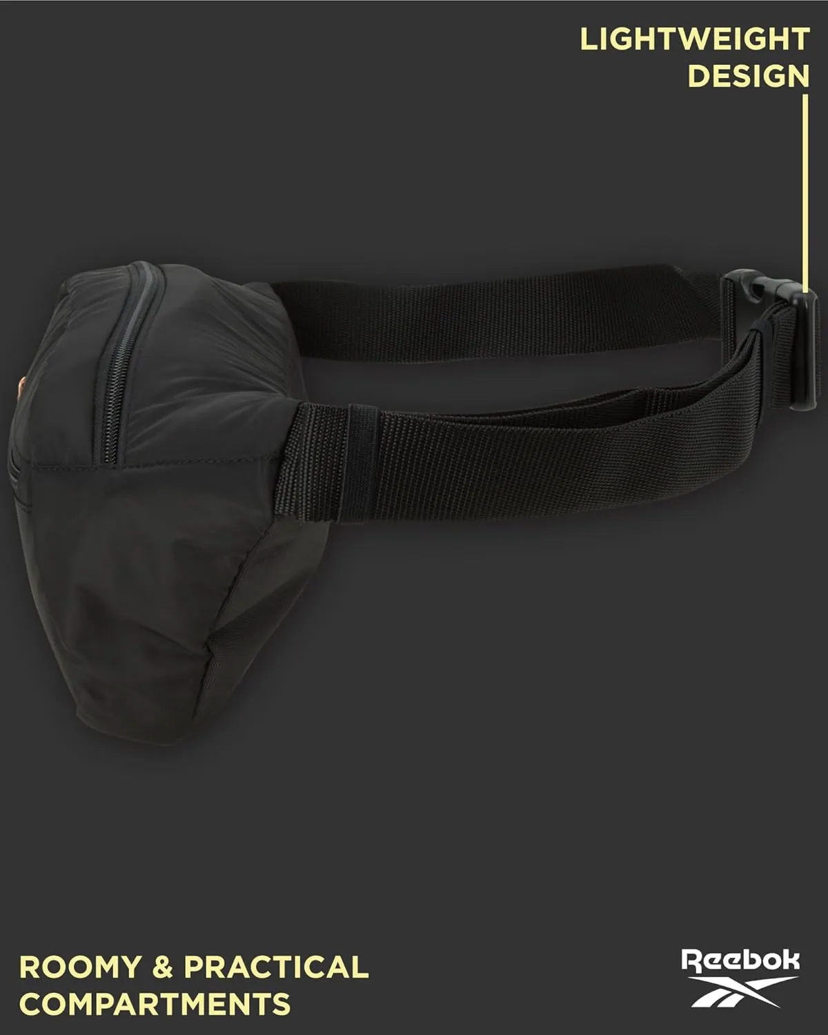 Reebok Fanny Pack - Lightweight Stylish Crossbody Waist Belt Bags for Women and Men with Adjustable Strap, Size One Size, Lyla Black