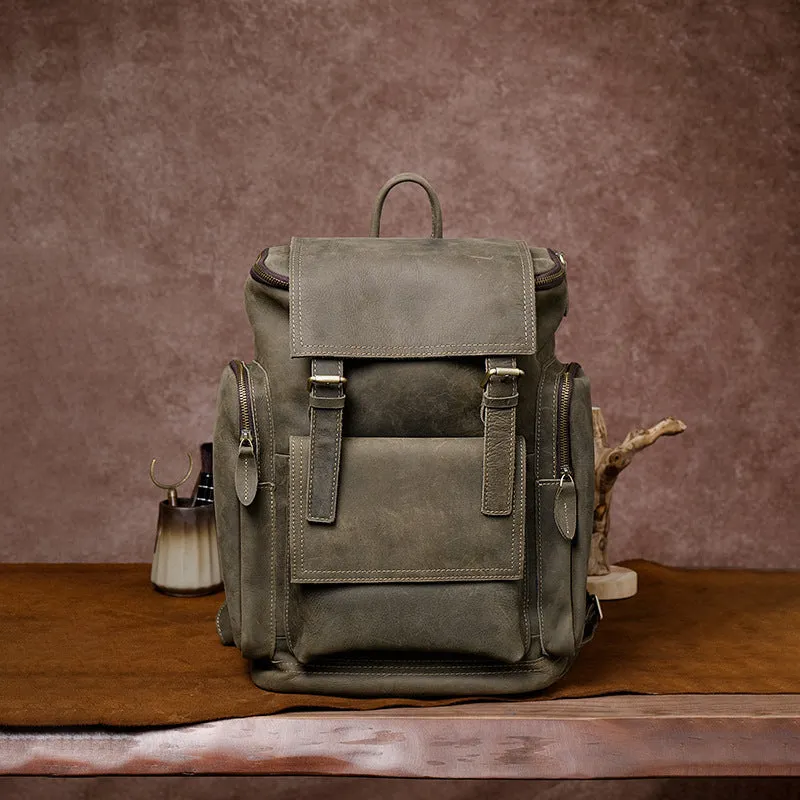 Retro Crazy Horse Leather Mens Backpack