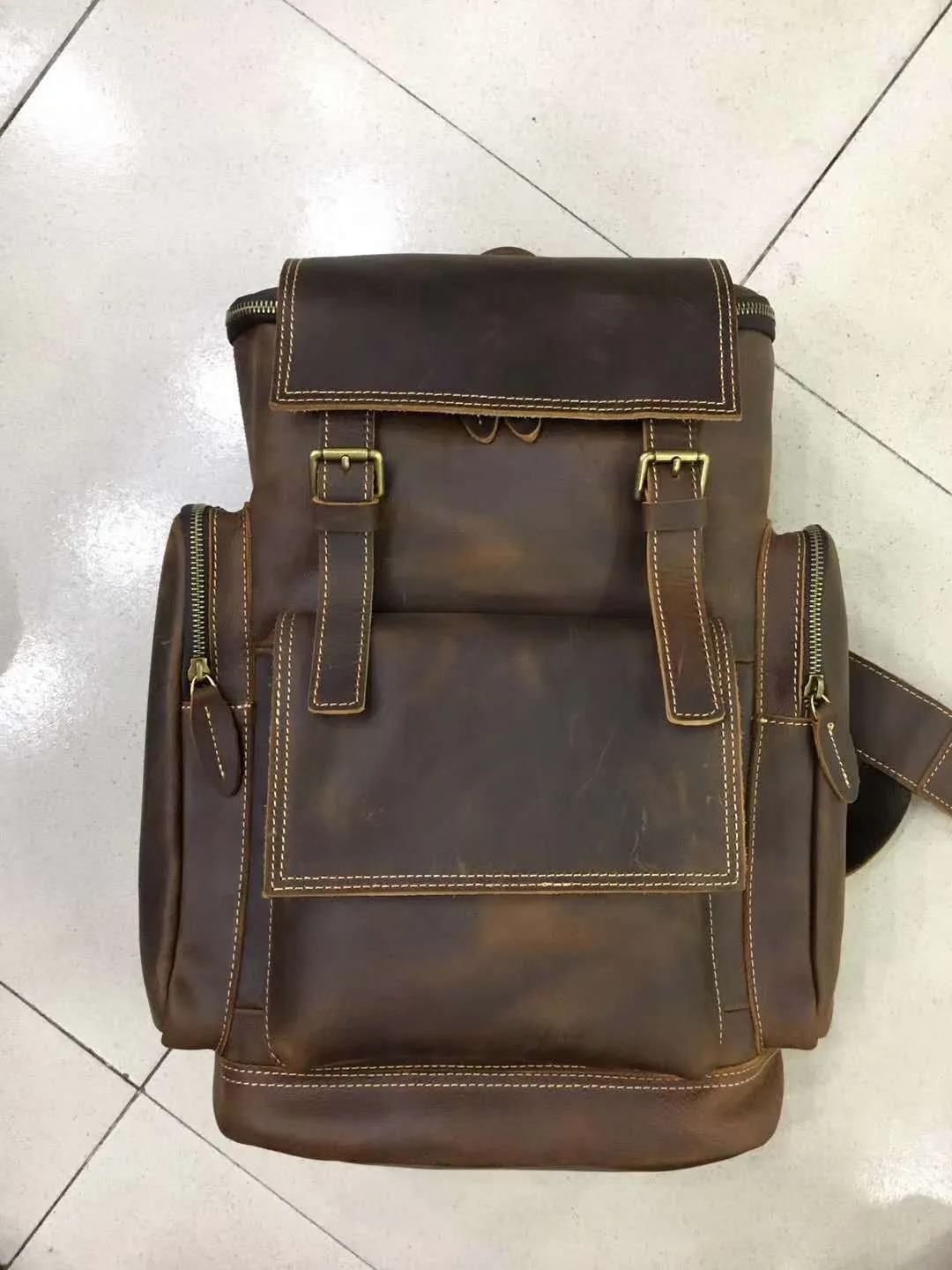 Retro Crazy Horse Leather Mens Backpack