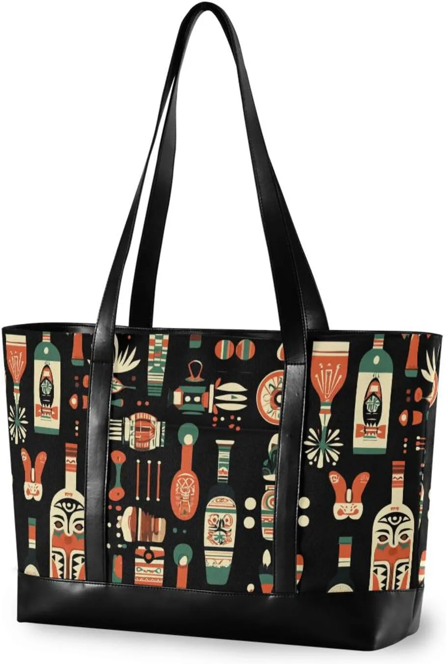 Retro Wine Shape Black Portable bag for woman with zipper work handbags for Travel Essentials Beach Gifts Birthday Gifts for Women with commuter estuche para laptop 14 pulgadas