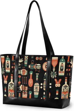 Retro Wine Shape Black Portable bag for woman with zipper work handbags for Travel Essentials Beach Gifts Birthday Gifts for Women with commuter estuche para laptop 14 pulgadas