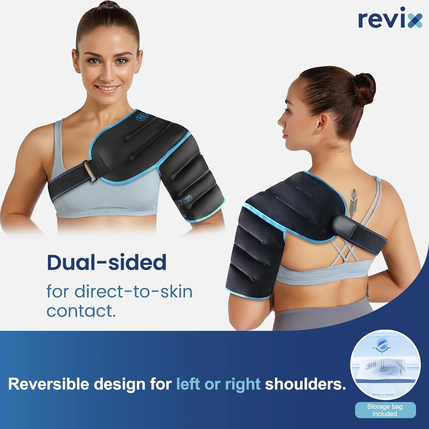 REVIX 3D Sewing Shoulder Ice Pack Wrap for Better Snug Fit and Putting on, Ice Packs for Shoulder Injuries Reusable, Hot & Cold Compress for Pain Relief, Swelling, Tendonitis & Surgery Recovery