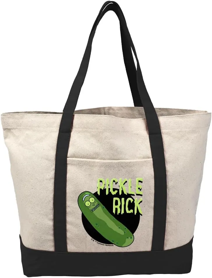 Rick and Morty Pickle Rick Tote Bag With External Pocket, Reusable Shoulder Bag for Shopping, Beach, Royal Collection