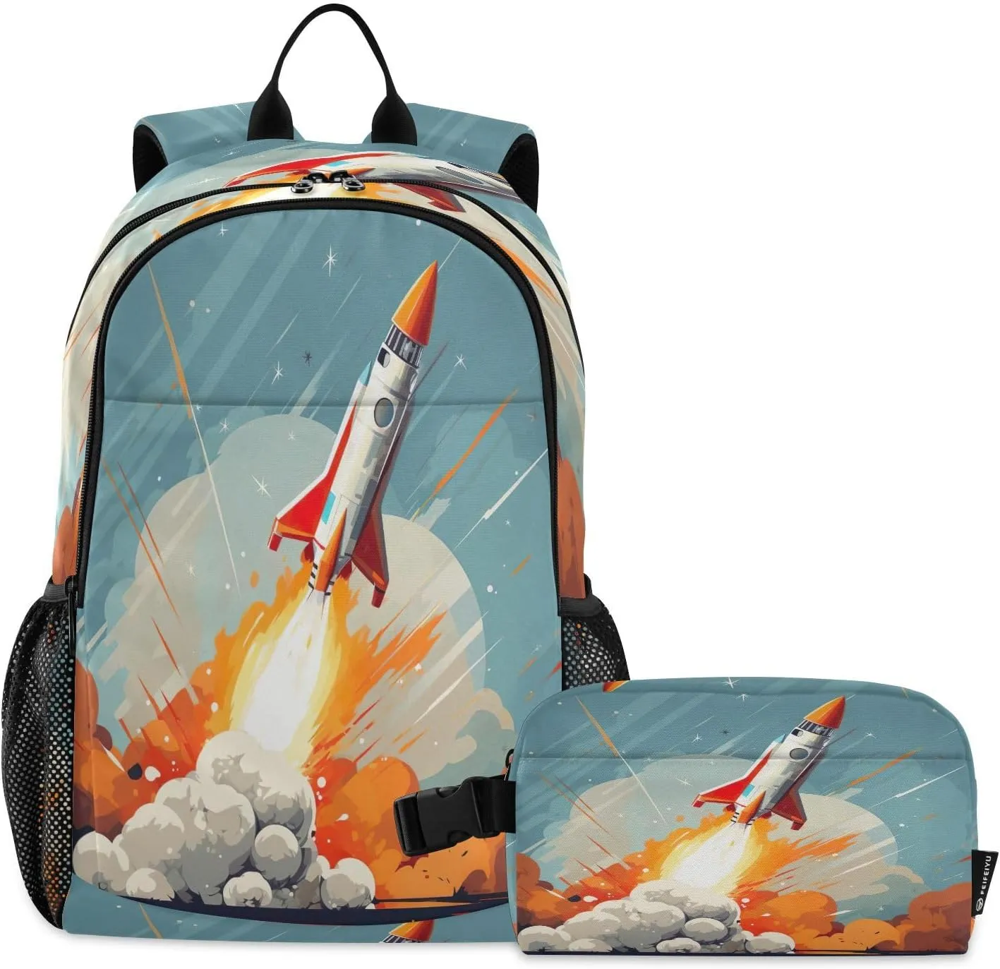 Rocket Launch Kids Backpack for Girls Boys School Backpacks Lightweight Bookbag with Insulated Lunch Box Bag for Travel Preschool Elementary