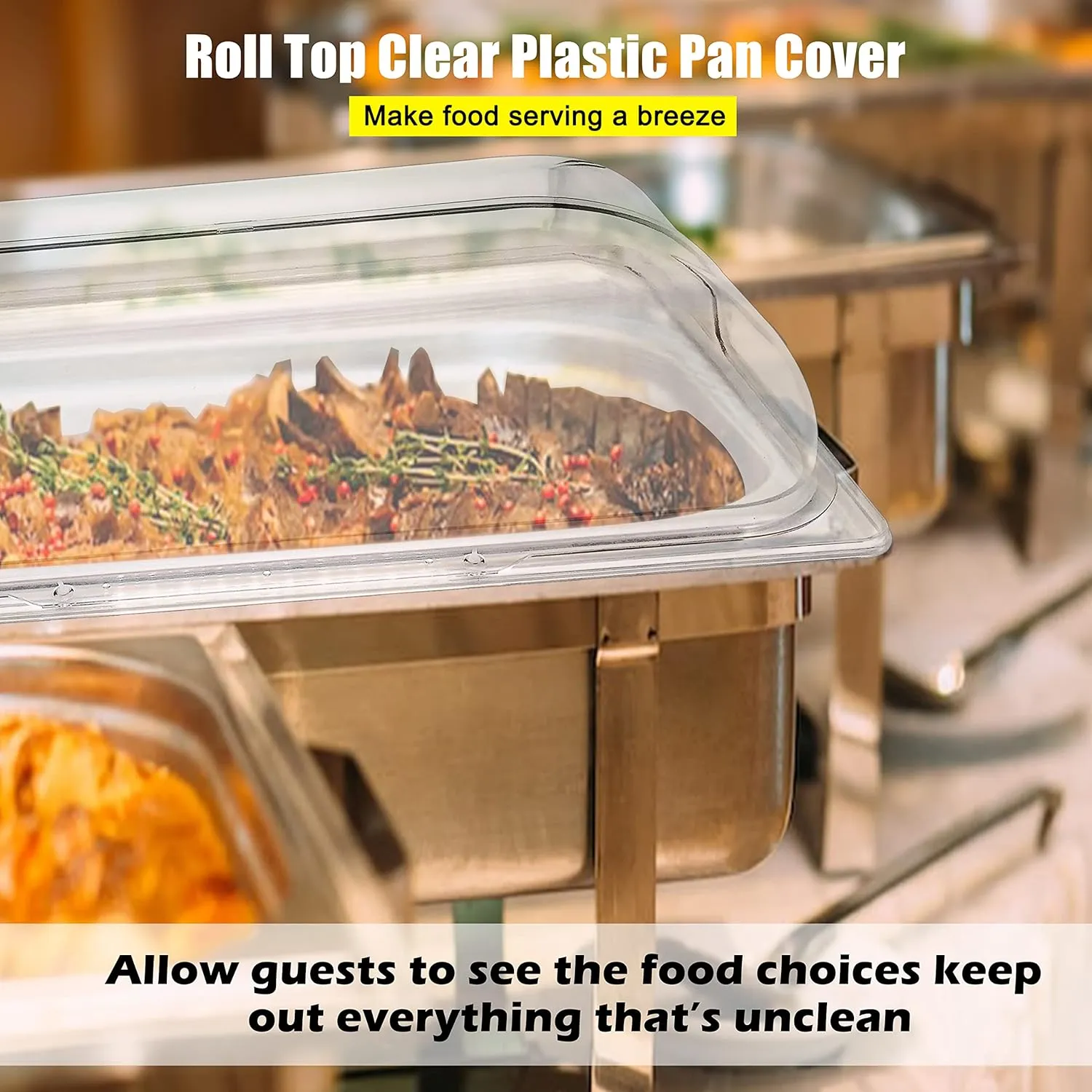 Roll Top Chafing Dish Chafing Dishes for Buffet Clear Plastic Chafing Dish Cover Full Size Pastry Cake Cupcake Bakery Butter Cheese Food Cover Waterproof Lid, 6 Packs
