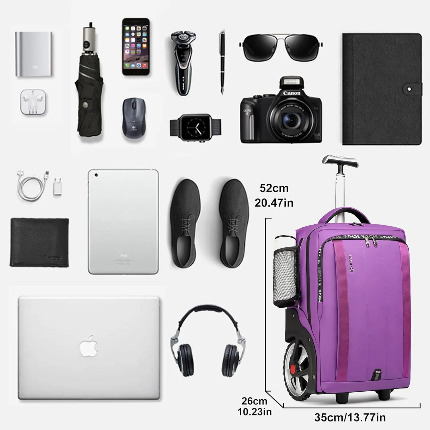 Rolling Backpack, Travel Backpack with Wheels, Rolling Backpack for Women Men, Carry on Luggage with Rolling Laptop Backpack for Travel Work, Fit 17.3 Inch Notebook Men Women (Purple)