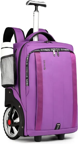 Rolling Backpack, Travel Backpack with Wheels, Rolling Backpack for Women Men, Carry on Luggage with Rolling Laptop Backpack for Travel Work, Fit 17.3 Inch Notebook Men Women (Purple)