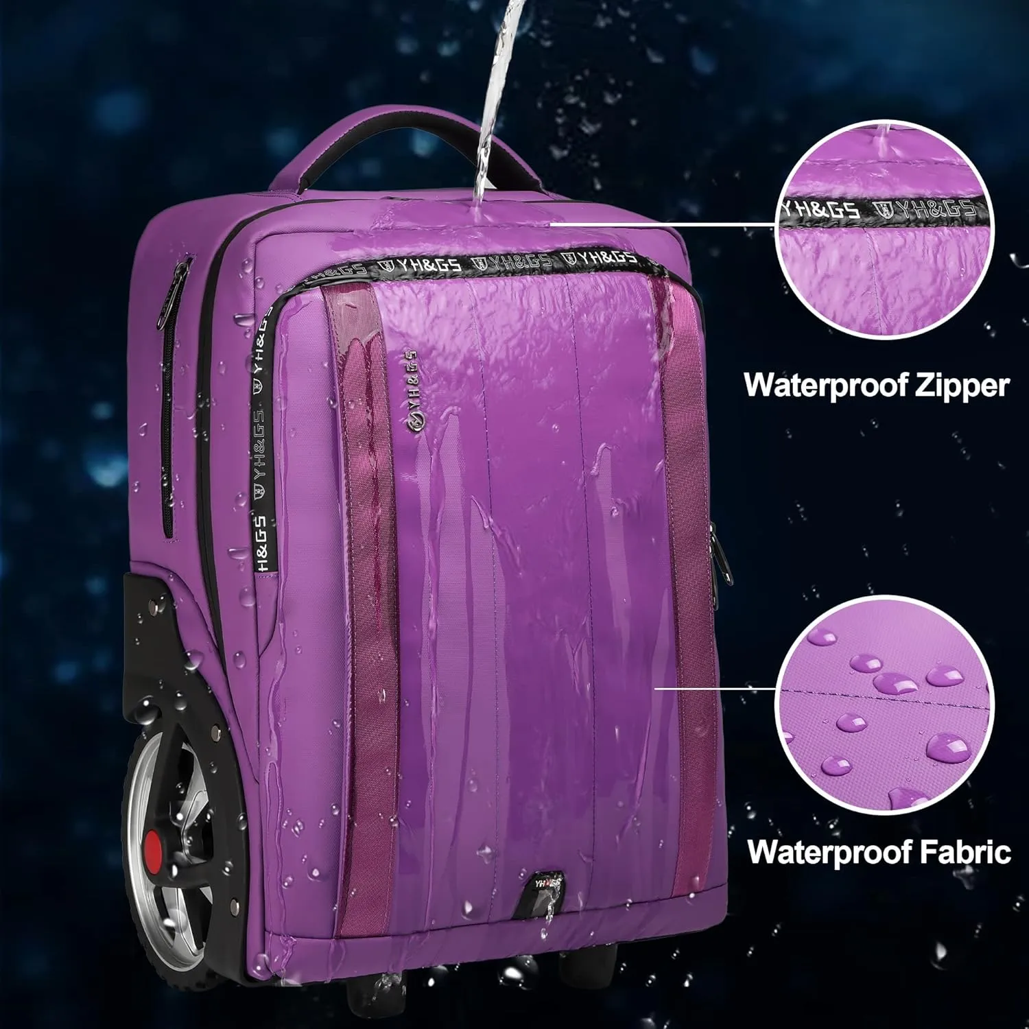 Rolling Backpack, Travel Backpack with Wheels, Rolling Backpack for Women Men, Carry on Luggage with Rolling Laptop Backpack for Travel Work, Fit 17.3 Inch Notebook Men Women (Purple)