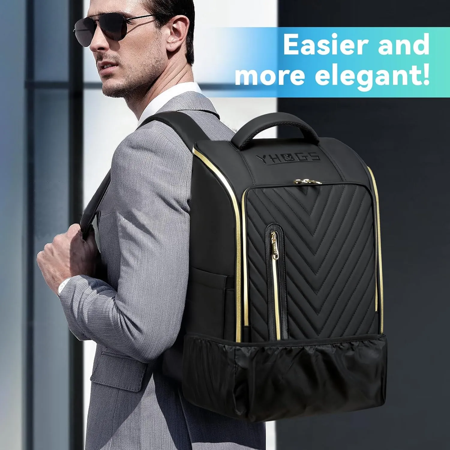 Rolling Backpack, Waterproof Backpack with Wheels for Business Commuter, Carry on Backpack with Laptop Compartment, Fit 15.6/18 Inch Laptop, Wheeled Backpack for Adults (Gold Black)