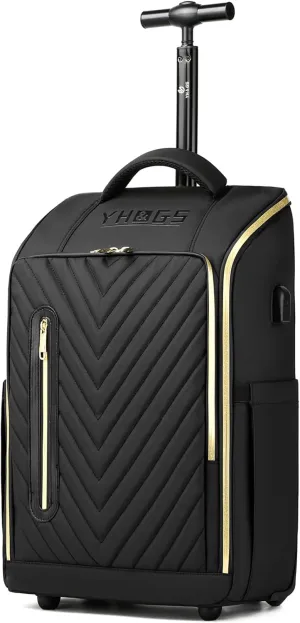Rolling Backpack, Waterproof Backpack with Wheels for Business Commuter, Carry on Backpack with Laptop Compartment, Fit 15.6/18 Inch Laptop, Wheeled Backpack for Adults (Gold Black)